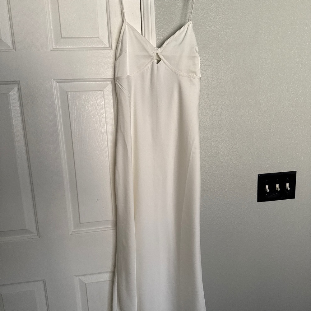 White Satin Keyhole Midi Dress